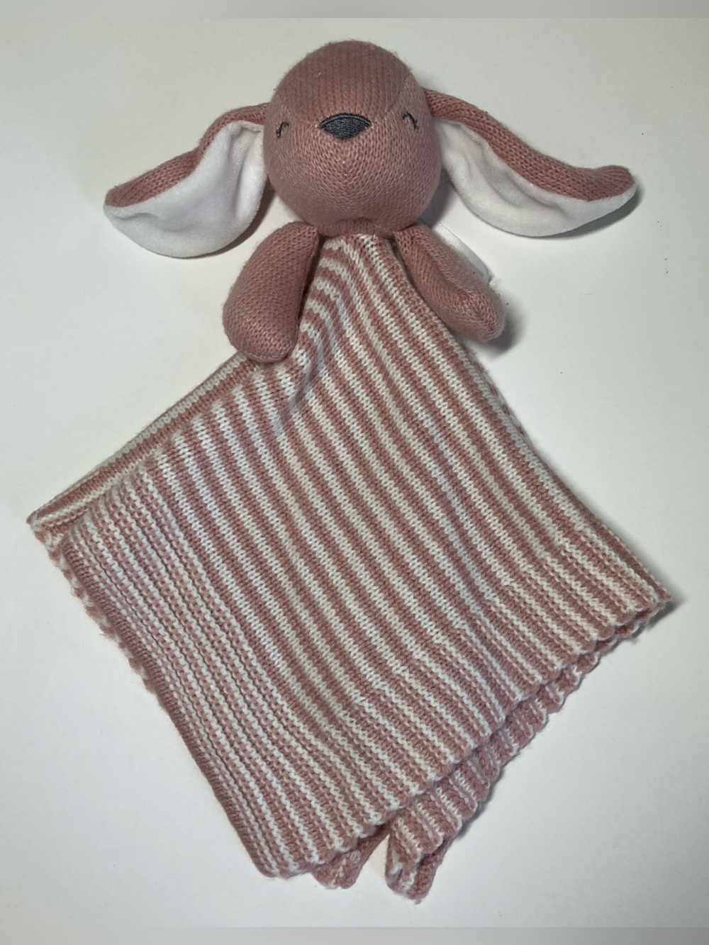 Carters Bunny Lovey 14" Security Blanket Knit Pink Mauve Stripes 2022.